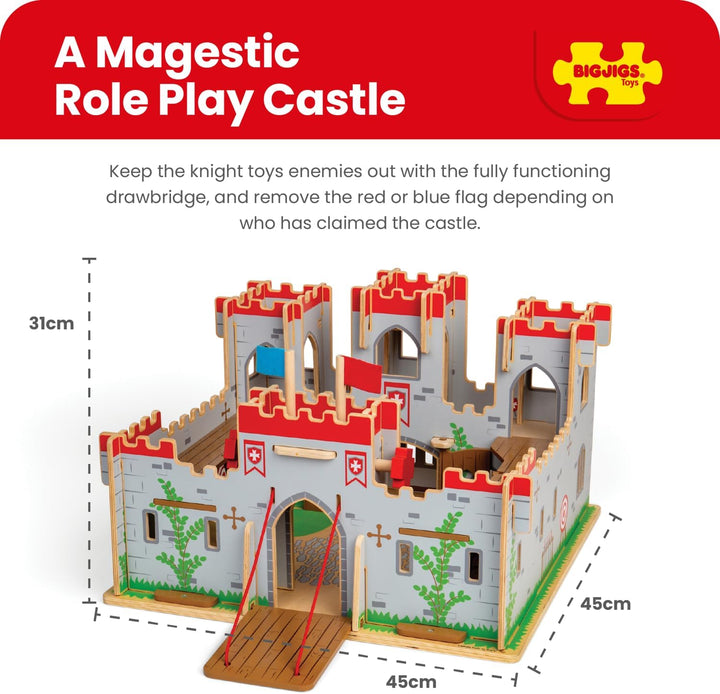 King George'S Castle Wooden Toy for Kids Age 3+ | Working Slot-Together Fort with Drawbridge, Balconies & Doors | Medieval Wood Toys for Fantasy Role Play | Educational Gift for Children