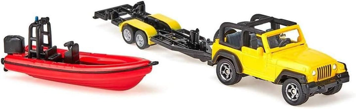 1658, Jeep with Boat, Metal/Plastic, Yellow/Red, Removable Trailer, Floatable Boat
