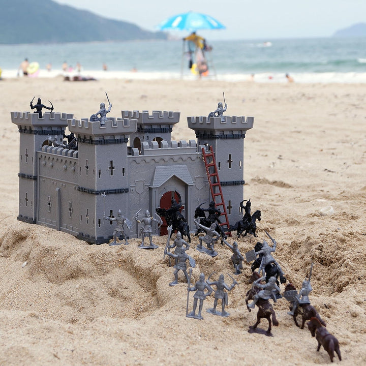 DIY Castle Fort Building the Medieval Times Middle Ages Military Model Kit Set and Figures Soldier Knight Simulated Siege War of Attack (Type C)