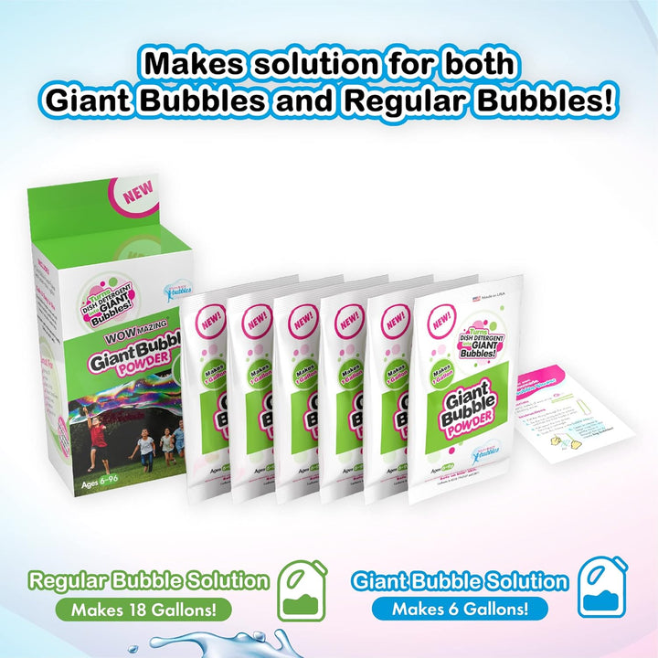 Big Bubble Refill Powder Mix (6 Packets) - Turns Dish Detergent into Giant Bubbles. Makes 6 GALLONS! - Made in USA