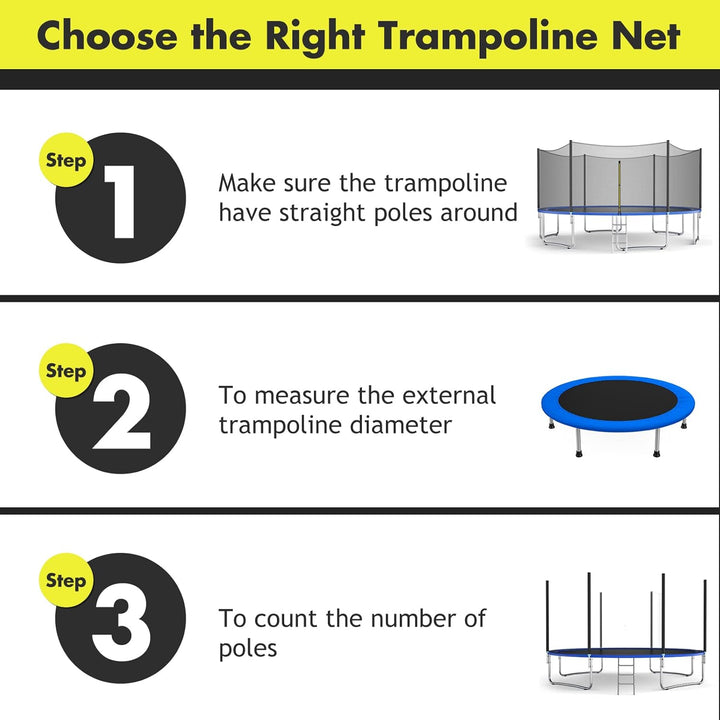 Trampoline Safety Net, 8 10 12 14 15 16Ft Weather-Resistant Replacement Enclosure Net for round Frame, with Double-Headed Zippers, Protection Buckles & Enhanced Hook, Poles Not Included