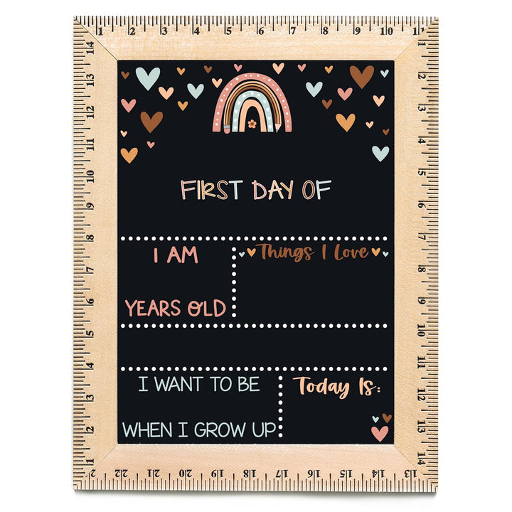 Bloom Owl First Day of School Chalkboard Sign - 11.5"X15" Reusable Back to School Photo Prop with Wooden Ruler Frame for Preschool, Kindergarten, and Beyond