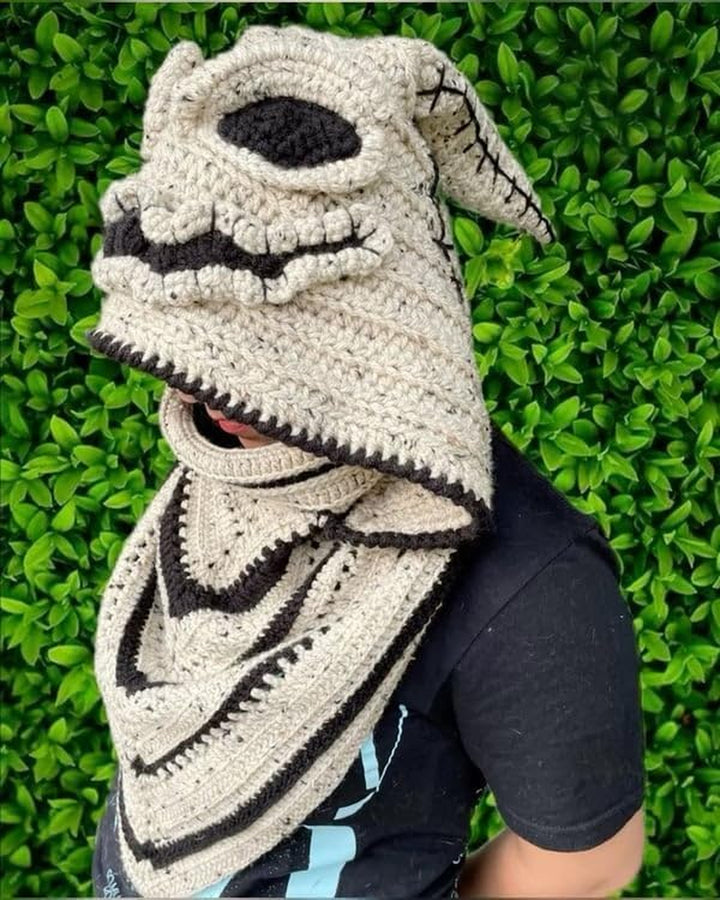 Burlap Chap Crochet Hood, Crochet Halloween Headdress, Hooded Scarf, Party Cosplay Costume