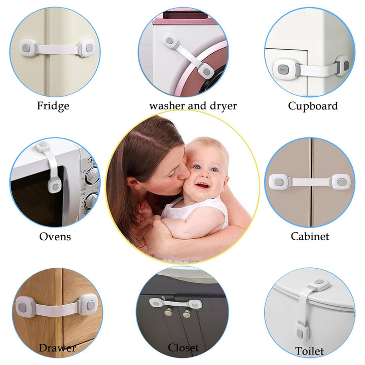 Baby Cabinet Locks, Child Safety Cabinet Proofing -Child Safety Strap Locks Adhesive Drawer Fridge Ovens Door Toilet Latches No Drill Multi-Purpose for Furniture Kitchen Lock (Grey, 2Pack)