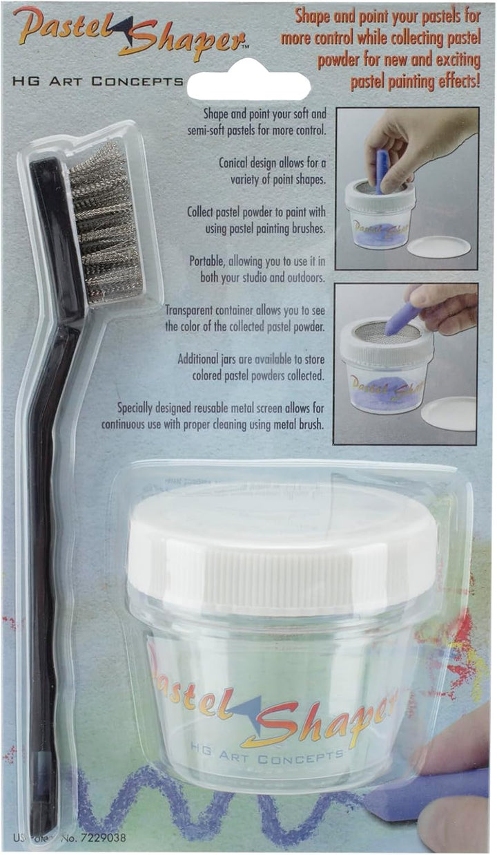 Pastel Sharpener & Shaper with Storage Jar Shapes Soft Pastels to a Point or Shape - Complete Set with Wire Brush, Mesh Funnel & Storage Jars