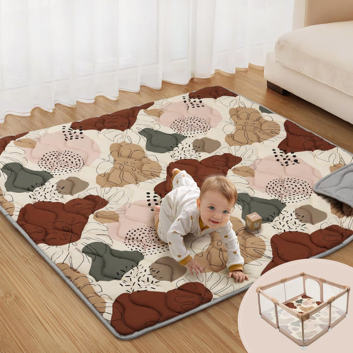Baby Play Mats for Floor, 50X50 Playpen Mat, Thicken Cushioning Padding Foam Playmate for Baby and Toddlers Infants, Non-Slip & Machine Washable, Earth Tones Design