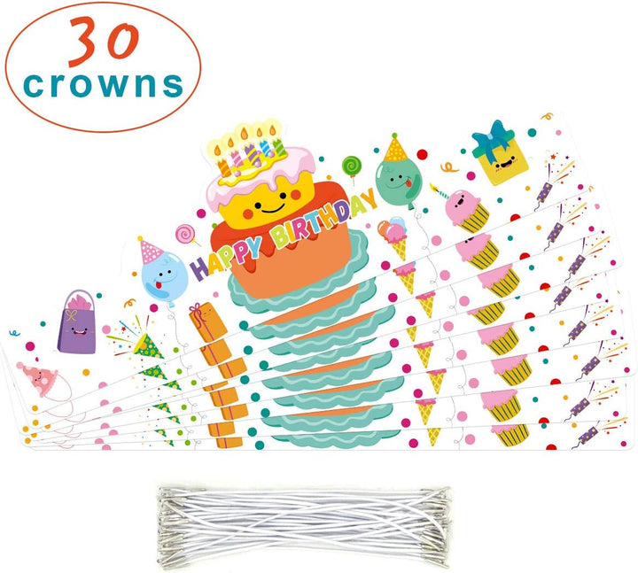 Happy Birthday Crowns Birthday Hats for Kids Teachers Students Classroom Party Favor 30Pcs