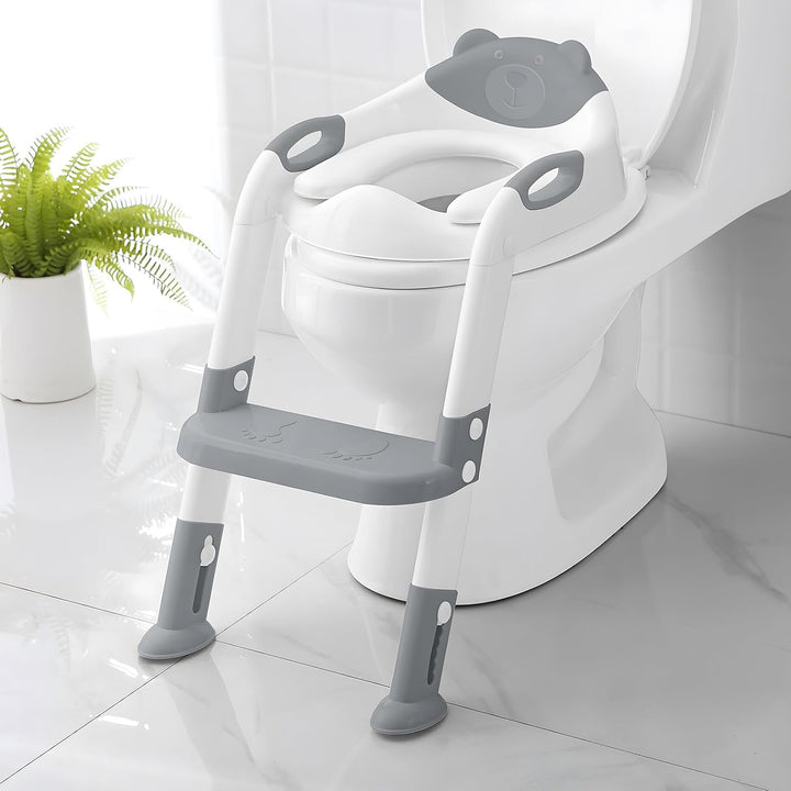 Potty Training Seat with Step Stool Ladder,  Potty Training Toilet for Kids Boys Girls Toddlers - Comfortable Safe Potty Seat with Anti-Slip Pads Ladder Grey