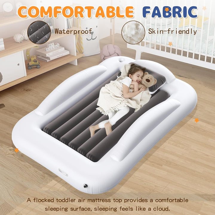 Inflatable Toddler Travel Bed - Portable Toddler Kids Travel Bed with Safety Sides Complete Kids Air Mattress Set with High-Speed Pump, Ideal for Vacation Camping and Sleepover (60 Inches)