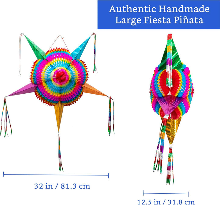 Mexican Piñata (Large 32 Inches) - Authentic Handmade Foldable Large Pinata for Birthday Party - Piñatas Para Cumpleaños - Fiesta Piniata - Mexican Star Pinata - Cinco De Mayo Pinatas
