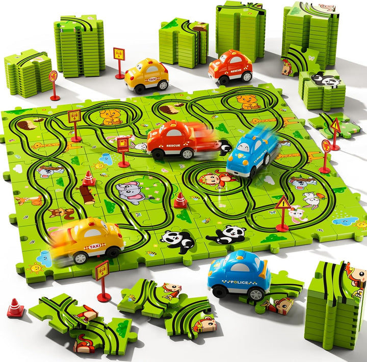 64 PCS Puzzle Track Car Set Toys for Kids Boys, Toddler Toys Gifts for 3 4 5 Year Old Boys, Floor Puzzle Tracks Car for Boys Ages 3-5 4-6, for 3 4 5 6 Year Old