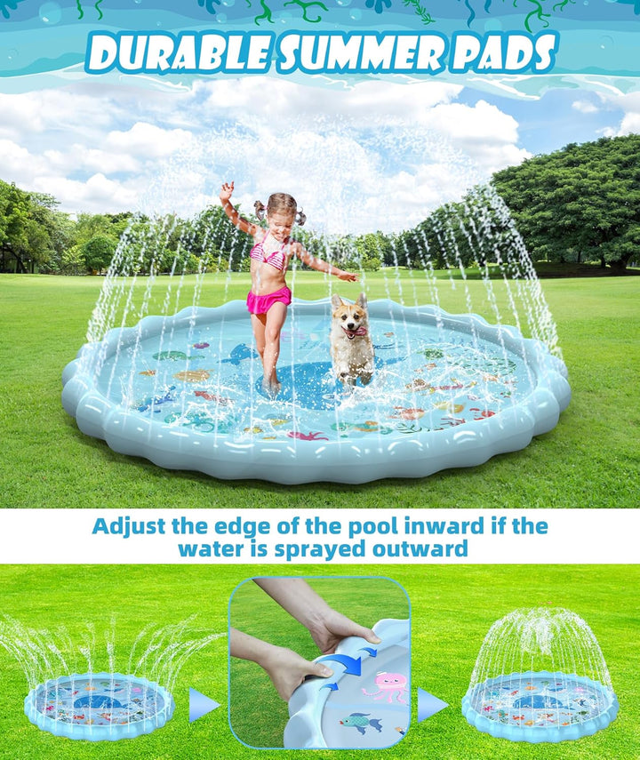 Splash Pad, Extra Large Sprinkler Play Mat Fun for Kids, Thicker Summer Outdoor Water Toys Toddler Pool for 3-12 Years Old Children Boys & Girls (102.3")