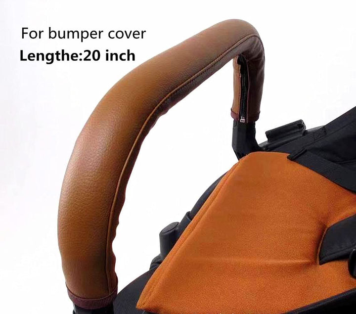 Baby Stroller Armrest Bumper Handlebar Sleeve Cover Universal Handle Cover Dustproof Protect PU Leather Case with Removable Zipper Brown