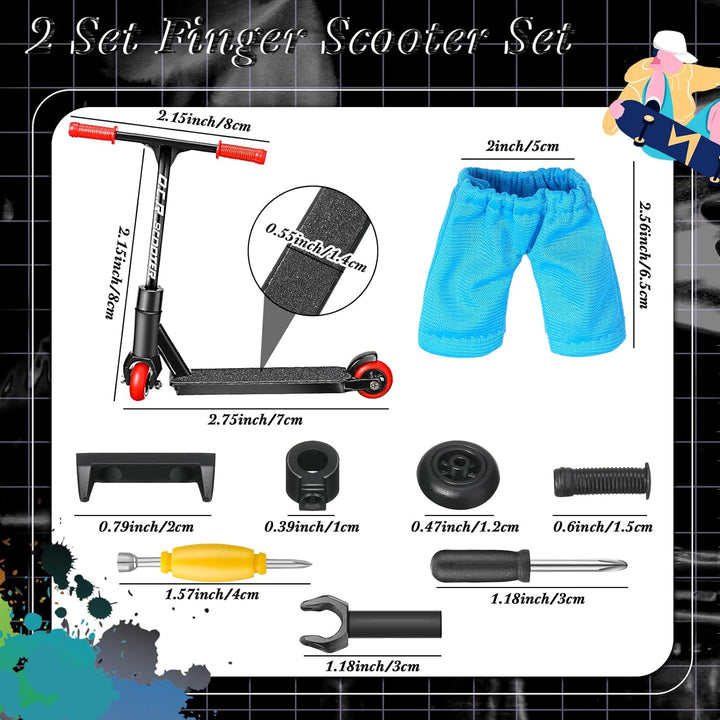 22 Pcs/ 2 Sets Finger Scooter Toy Mini Scooters Finger Board Accessories with Pants and Tools, Alloy Interactive Toys for Skateboarder(Red, Black)