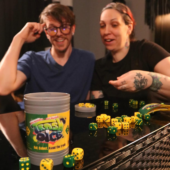 Trash Dice - Fast-Paced Family Dice Game | Exciting 2-Player Board and Dice Game with Trash Can and Dice Set | for Travel, Party, and Games Night