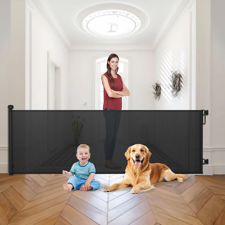 Retractable Baby Gates Extra Wide | 55" Wide X 38" Tall Dog Gates for Stairs | Indoor/Outdoor Use | Child Gates for Doorways, Deck, Porch, Hallways, Patio - Gray