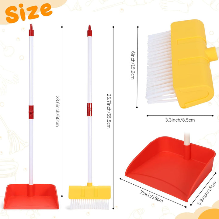 Kids Cleaning Toy Set Toddlers Broom Dust Pan Set for Housekeeping Pretend Play Cleaning Set, Cleaning Toys Gift for Toddlers Girls Boys Age 3-6 Years Old (2PCS - Red and Yellow Set)