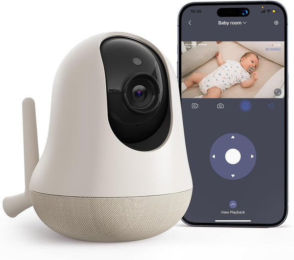2K Smart Wifi Baby Monitor with Camera and Audio, Smartphone App Control, Temperature Sensor, Motion & Cry Detection, IR Night Vision, 2-Way Talk, Cloud & SD Card Storage, Ideal for New Moms