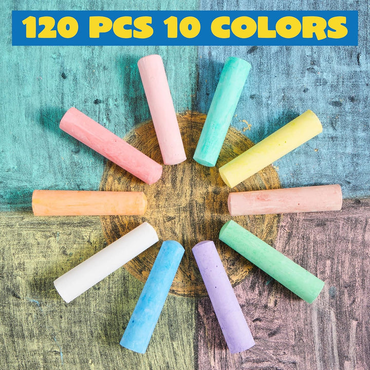 120 PCS Sidewalk Chalks for Kids Giant Box Non-Toxic Jumbo Colored Washable Sidewalk Chalk for Toddlers in 10 Colors