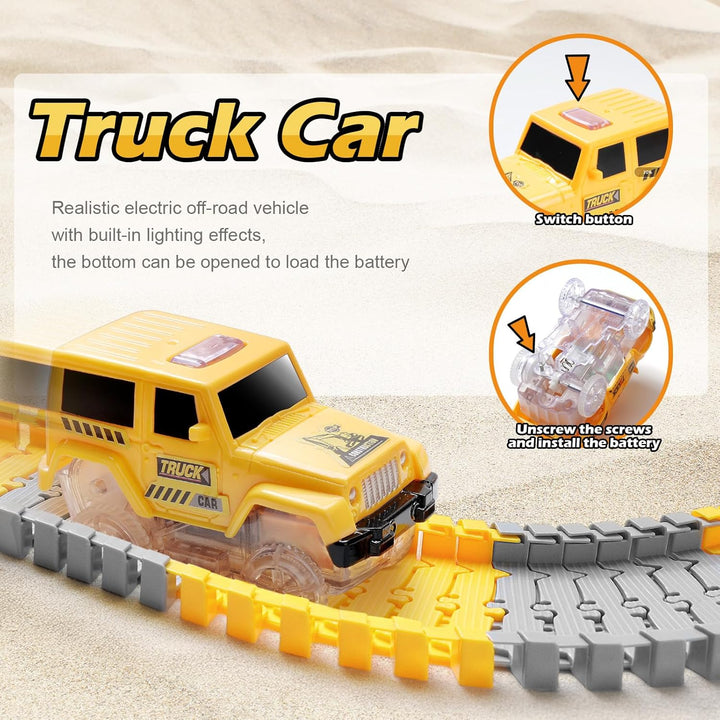 264 PCS Construction Race Tracks for Kids Toys, Glow in the Dark Magic Toy Set, 2 Light up Cars Track, 3 Construction Cars, Flexible DIY Track Set, Birthday Gift for Age 3-9 Boys Toddler Girls