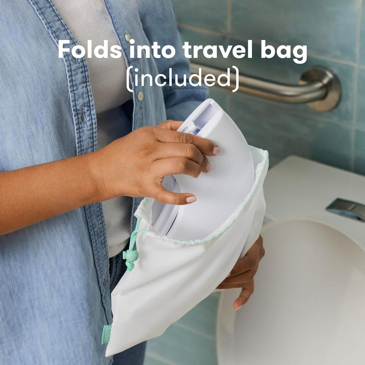 Fold-And-Go Portable Potty Seat for Toilet, Foldable Travel Potty Seat for Toddler, Fits round & Oval Toilets, Non-Slip Base, Handles, Includes Free Travel Bag