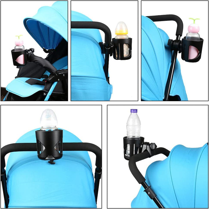 Universal Cup Holder, Stroller Cup Holder, 360° Rotatable Large Caliber Designed Bottle Holder for Stroller, Bike, Wheelchair, Walker, Scooter, Black