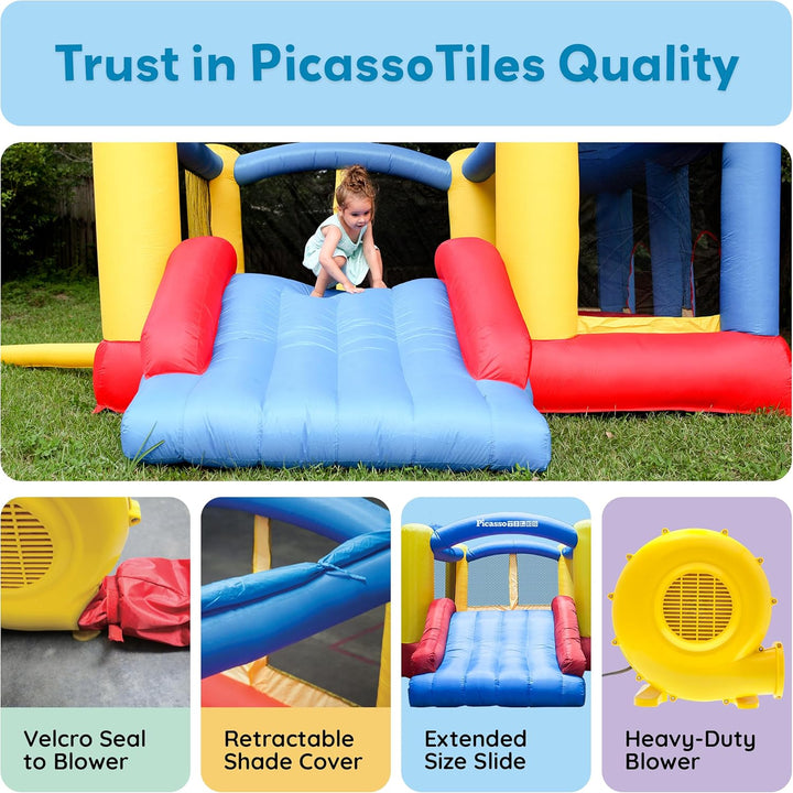 [Upgrade Version]  KC102 12X10 Foot Inflatable Bouncer Jumping Bouncing House, Jump Slide, Dunk Playhouse W/Basketball Rim, 4 Sports Balls, Full-Size Entry, 580W ETL Certified Blower