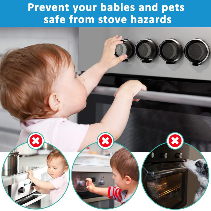 Stove Knob Covers for Child Safety - 5 Pack  Upgraded Double-Key Design Universal Size Baby Safety Gas Oven Knob Covers Stove Guard Baby Proofing