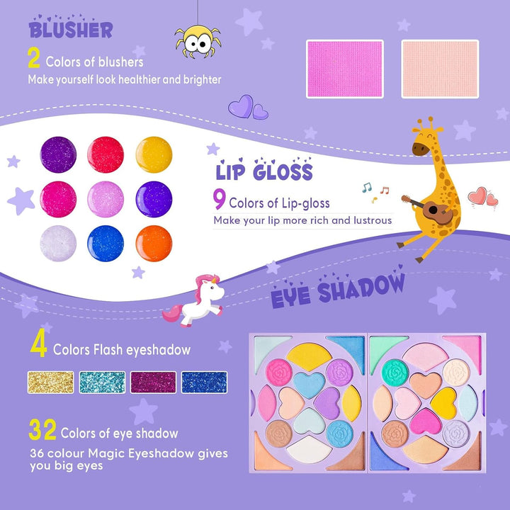 Kids Makeup Kit for Girl Real Washable Cosmetic Toy Beauty Set, Birthday Toys Gift for 3 4 5 6 7 8 9 10 Year Girls