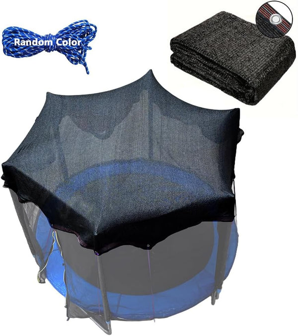 Trampoline Shade Cover 90% Shading Ratio Black Sunshade Tent Top Cover 10Ft 12Ft 14Ft for round Trampoline, Easy to Install for Backyard Playground, Sunproof Net for Outdoor, Tent Only (Fits 14FT)