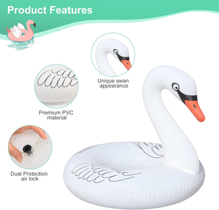 Inflatable Swan Pool Floats with Colorful Lights,  Solar Powered LED Color Changing Swan Swim Tube Rings, 42 Inch Large Pool Beach Floaties Lake Beach Floaty Summer Pool Raft Lounge for Adults