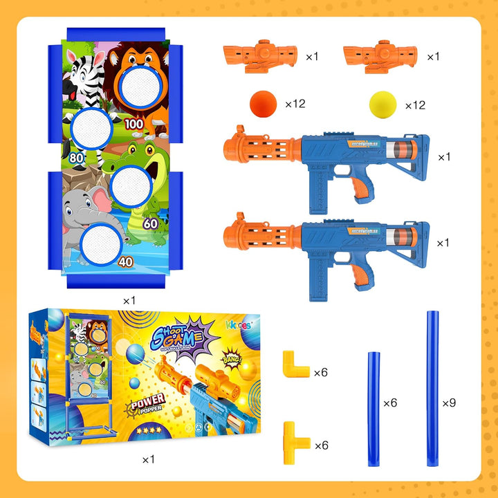 Shooting Game Toy for Boys - 2 Player Toy Foam Blaster Air Guns, 24 Foam Bullet Balls Popper & Standing Shooting Target, Birthday Gifts for Age 3 4 5 6 7 8 9 10-12 Years Old Kids, Girls