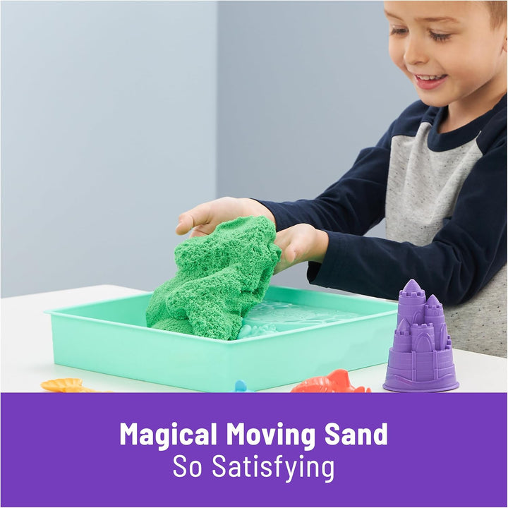 , Sandbox Set with 1Lb Green Play Sand, 4 Tools & Molds, Storage, Sensory Toys for Kids Ages 3 and Up