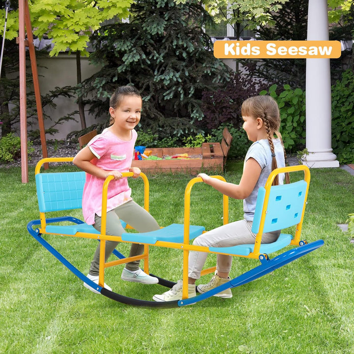 Kids Seesaw Teeter Totter, 3-Person Heavy Duty Metal Playground Equipment for Backyard, Indoor Outdoor Rocking Fun for Toddlers Boys Girls Age 3-8, Teeter Totter for Kids Outdoor(Blue)