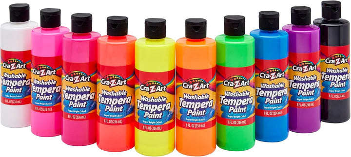 Washable Tempera Paint Bulk Pack 10Ct, Assorted Colors 8Oz Each Bottle