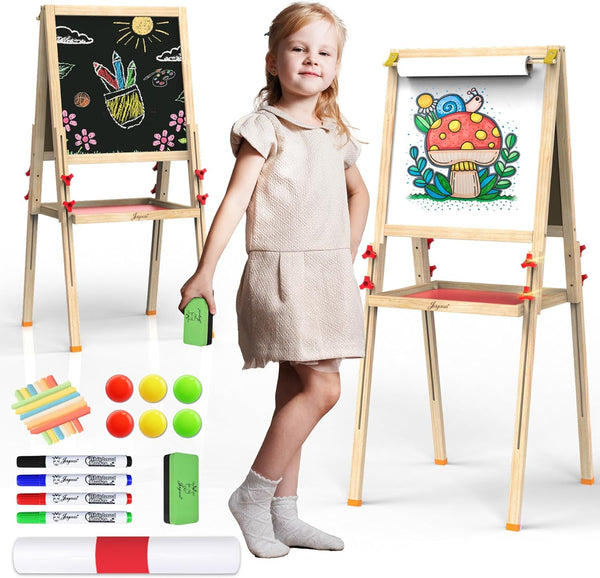 Art Easel for Kids Ages 4-8 Easels for Toddlers,Toddler Art Kids Easel Adjustable Wooden Magnetic Whiteboard Chalkboard for Kid Dry Erase Board Easel for Toddlers 3-4 Years Dual-Sided Drawing
