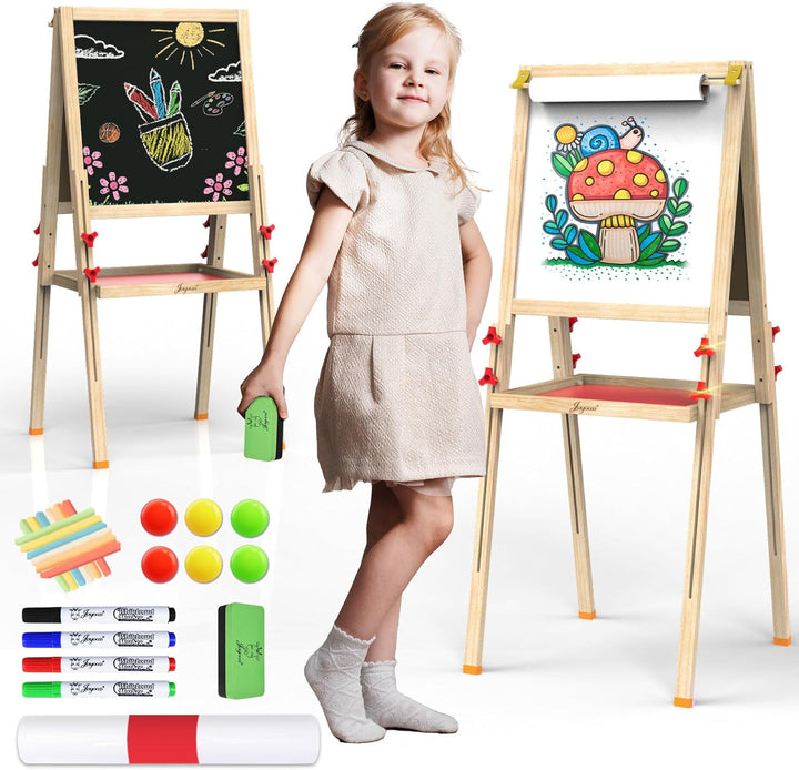 Art Easel for Kids Ages 4-8 Easels for Toddlers,Toddler Art Kids Easel Adjustable Wooden Magnetic Whiteboard Chalkboard for Kid Dry Erase Board Easel for Toddlers 3-4 Years Dual-Sided Drawing