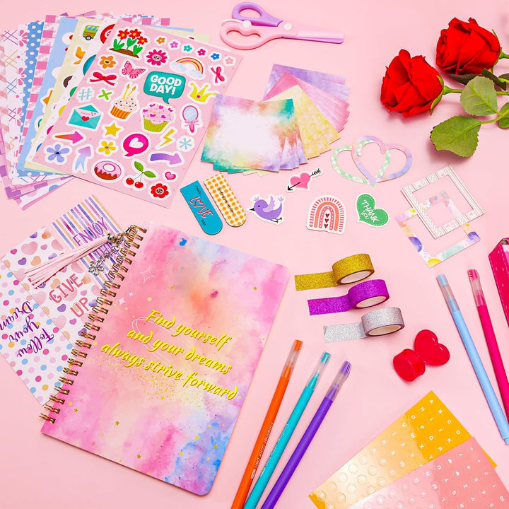 Birthday Gift for Girls Ages 7-13, DIY Journal Kit with Cute Stickers, Scrapbook Supplies, Stationery Set, Cool Arts and Crafts Gifts for 7 8 9 10 11 12 Years Old