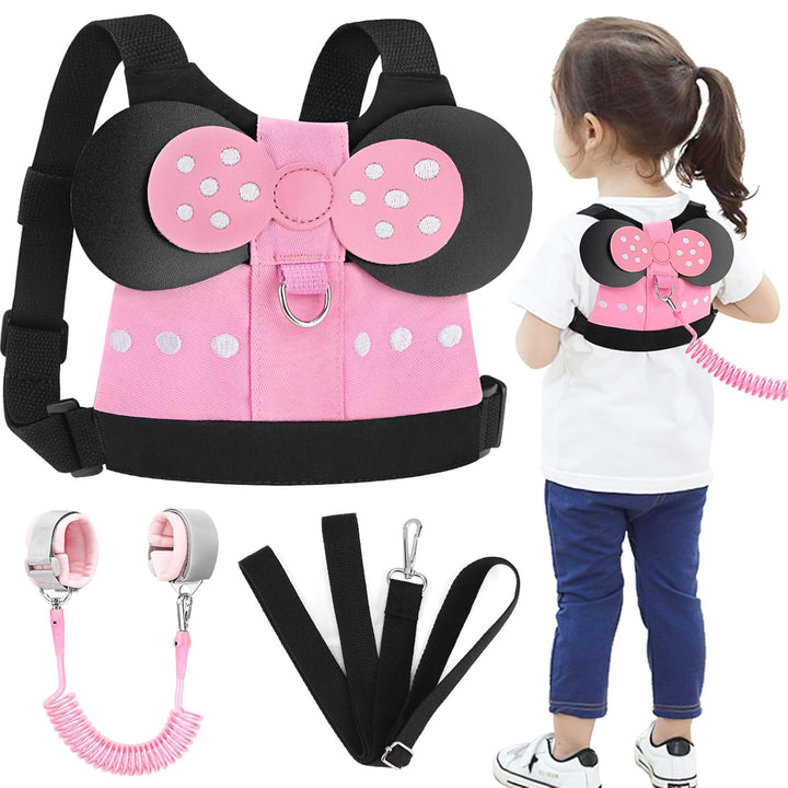 Toddler Leash Harness, Child Harness Baby Leash + Anti-Lost Wrist Link, Cute Kids Harness with Walking Assistant Strap Belt Tether for 1-5 Years Boys and Girls to Zoo or Mall