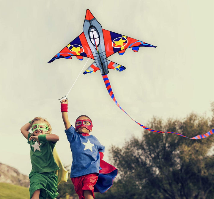 58" Fighter Plane - Kite for Kids & Adults, Easy to Fly, Beach Trip Beginner Kite with Reel and 200Ft String