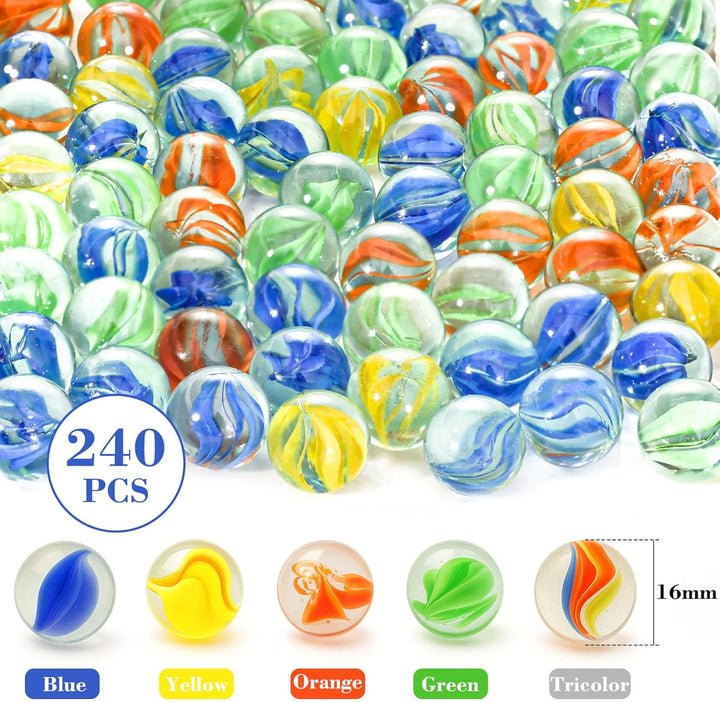 240PCS Marbles for Kids, Cat Eye Marbles Mixed 5 Colors for Chinese Checkers, Marble Run Toys, Board Games