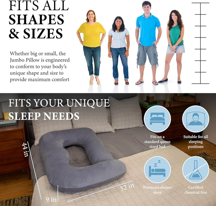 Pregnancy Pillows, U-Shape Full Body Pillow -Removable Cover Jumbo Size - Gray - Pregnancy Pillows for Sleeping - Body Pillows for Adults, Maternity Pillow and Pregnancy Must Haves