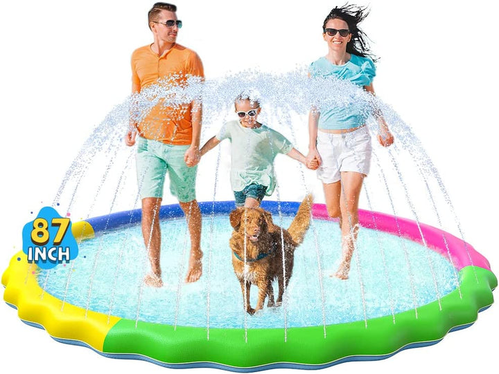 Non-Slip Splash Pad for Kids and Dog, Thicken Sprinkler Pool Summer Outdoor Water Toys - Fun Backyard Fountain Play Mat for Baby Girls Boys Children or Pet Dog (67 Inch, Blue&Blue)