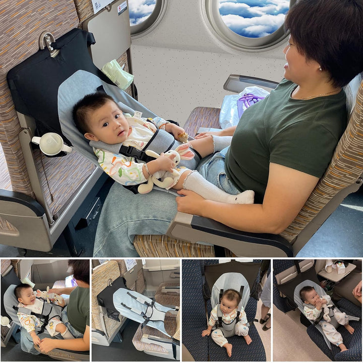 Baby Airplane Bed, Baby Travel Essentials for Flying, Toddler Airplane Seat Extender Must Haves, Plane Portable High Chair Harness Seat for Infant (Gray)