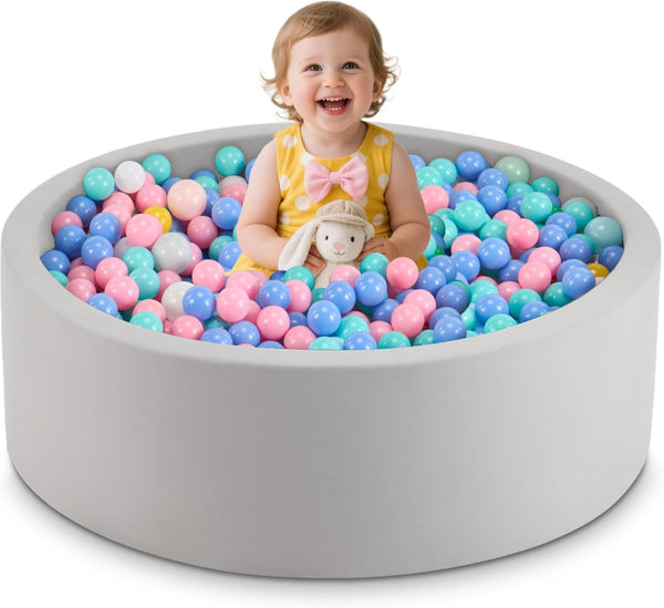 35.4" X 11.8" Foam Ball Pit for Toddlers, Baby round Balls Pool for Babies 1-3, Kids Play Ball Pits Ideal Gift for Boys and Girls, Balls Not Included, Grey