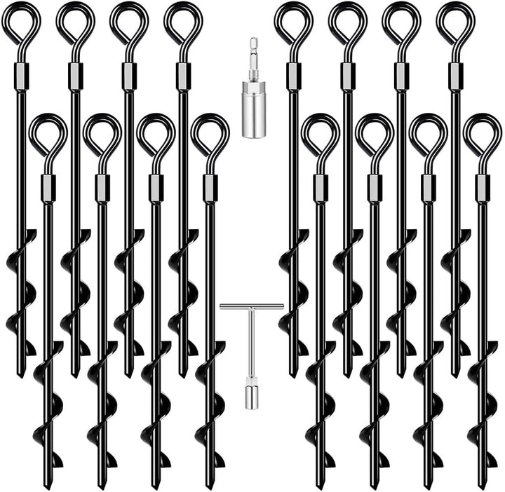 Ground Anchors Screw In, Heavy Duty Tent Stakes Trampoline Anchors 4Pack, Ground Anchors for Camping Tent, Canopies, Carports, Canopy, Sheds, Swing Sets,14In Ground Anchors for High Winds