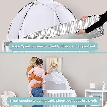 Crib Tent - Crib Net to Keep Baby In, Stop Baby from Climbing Out of Crib, Pop up Crib Tent with Durable Breathable Net Double Zipper Strong Rods Installation Convenience