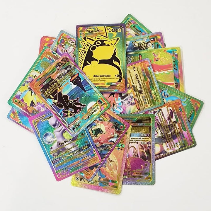 55 PCS Rain Bow Foil Trading Cards – VMAX, GX, EX, GMAX Styles – No Duplicates – Colorful Battle Card Set – Gift for Kids & Collectors