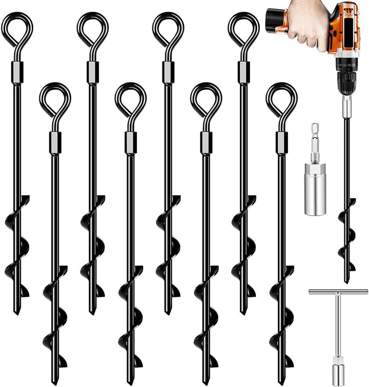 Ground Anchors Screw In, Heavy Duty Tent Stakes Trampoline Anchors 4Pack, Ground Anchors for Camping Tent, Canopies, Carports, Canopy, Sheds, Swing Sets,14In Ground Anchors for High Winds