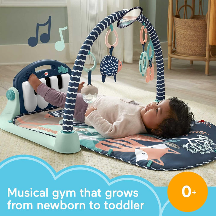Baby Playmat Kick & Play Piano Gym with Musical and Sensory Toys for Newborn to Toddler, Navy Fawn